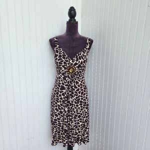 Enfocus Studio Cream and Brown Printed Sleeveless Midi Dress